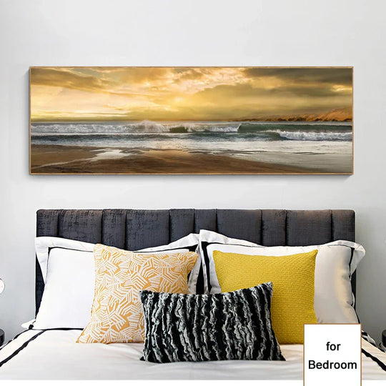 Golden Sunset Seascape Wide Format Canvas Wall Art Unframed