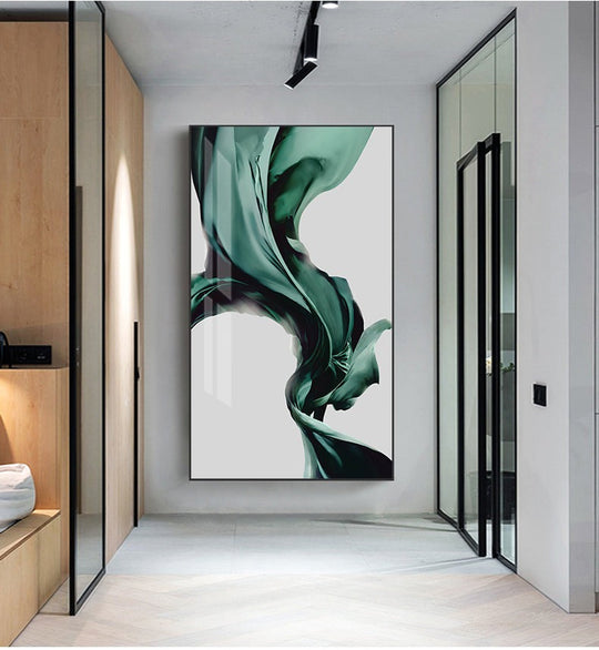 Green Flowing Silk Minimalist Abstract Wall Art Canvas Print