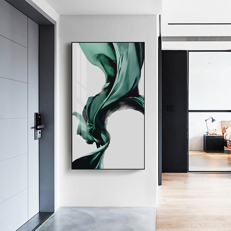 Green Flowing Silk Minimalist Abstract Wall Art Canvas Print
