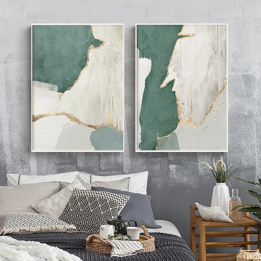 Green Brown Nordic Abstract Geomorphic Canvas Wall Art