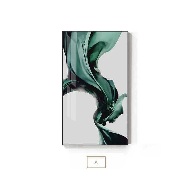Green Flowing Silk Minimalist Abstract Wall Art Canvas Print