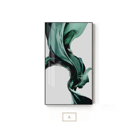 Green Flowing Silk Minimalist Abstract Wall Art Canvas Print