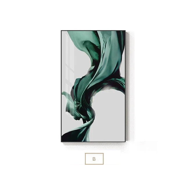 Green Flowing Silk Minimalist Abstract Wall Art Canvas Print