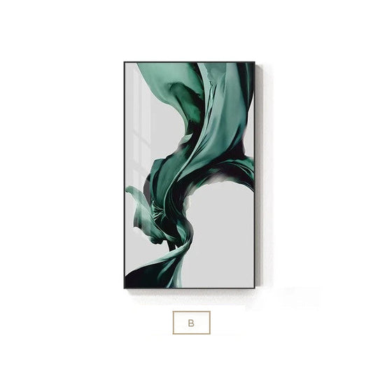 Green Flowing Silk Minimalist Abstract Wall Art Canvas Print