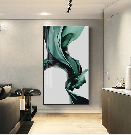 Green Flowing Silk Minimalist Abstract Wall Art Canvas Print