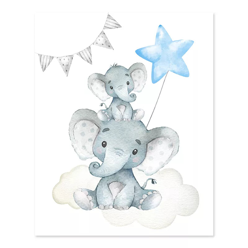 Personalized Baby Name Elephant Moon Nursery Canvas Wall Art Unframed