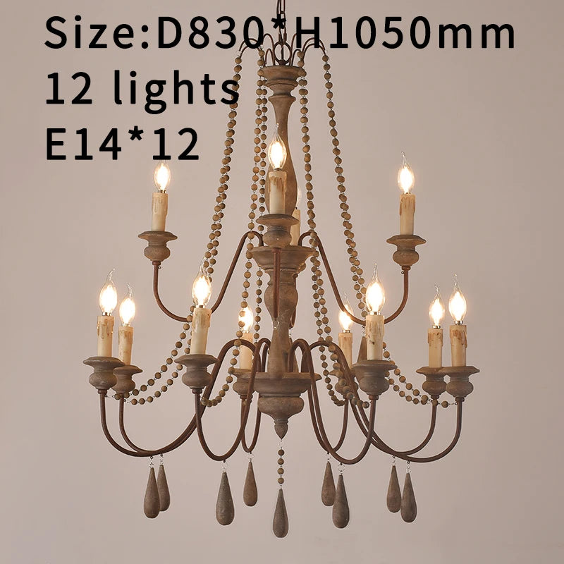 Vintage White Wooden Beads Chandelier – Elegant Foyer &amp; Lobby Pendant Light
