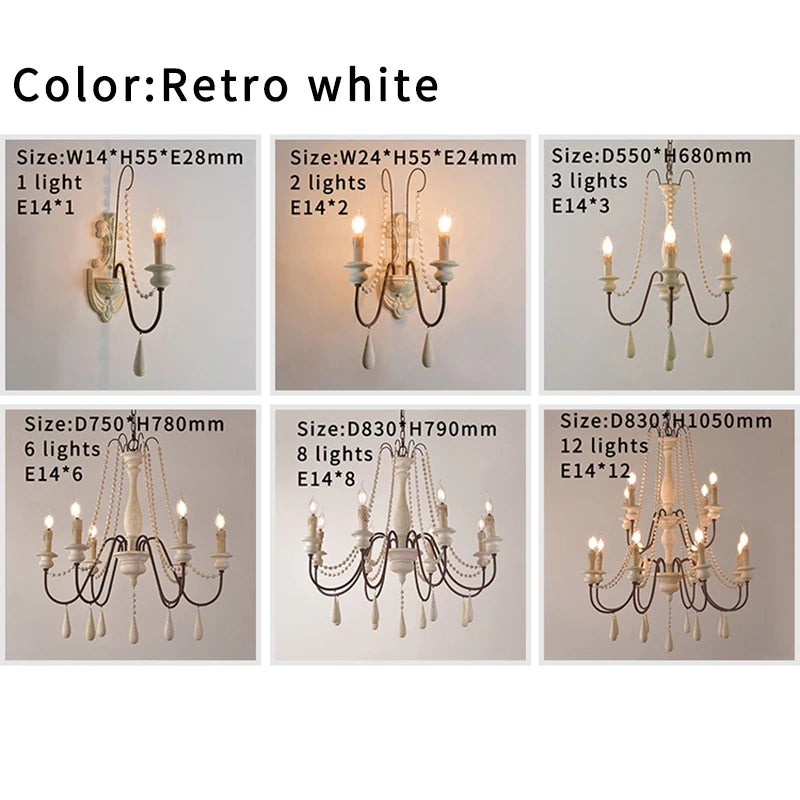 Vintage White Wooden Beads Chandelier – Elegant Foyer &amp; Lobby Pendant Light