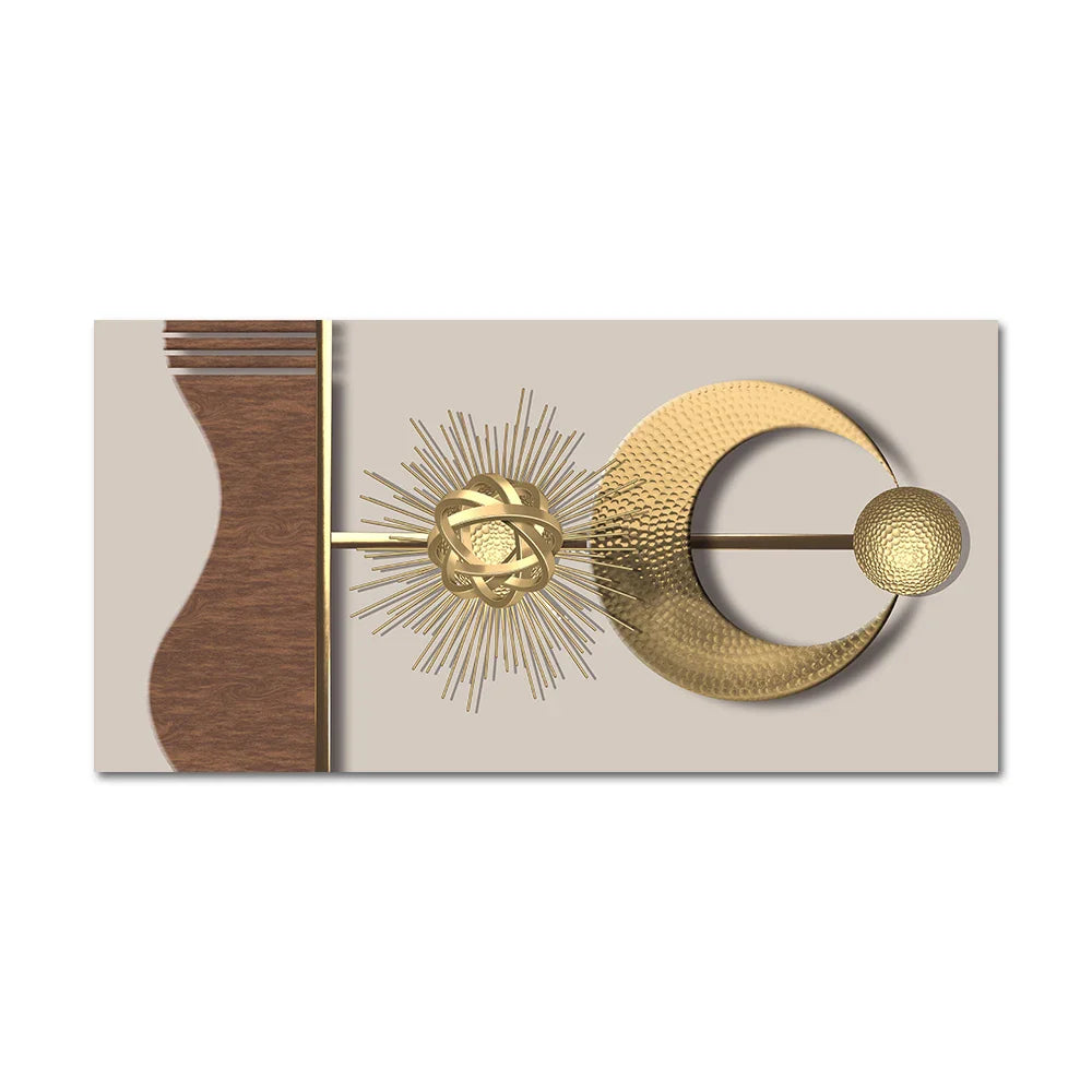 Modern Abstract Golden Sun Moon Geometric Canvas Wall Art