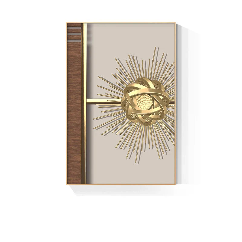 Modern Golden Celestial Geometry Abstract Canvas Wall Art Unframed
