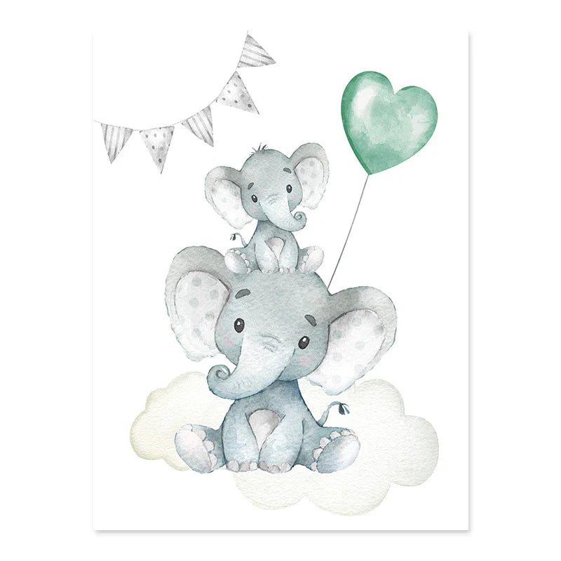 Personalized Baby Name Elephant Moon Nursery Canvas Wall Art Unframed