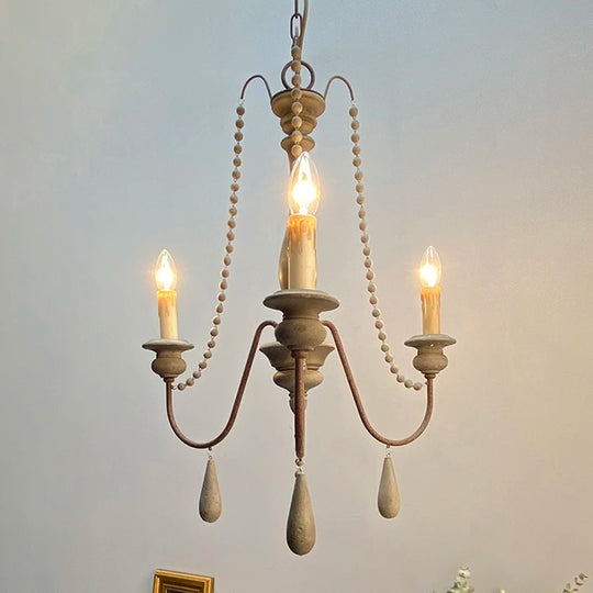 Vintage White Wooden Beads Chandelier – Elegant Foyer &amp; Lobby Pendant Light
