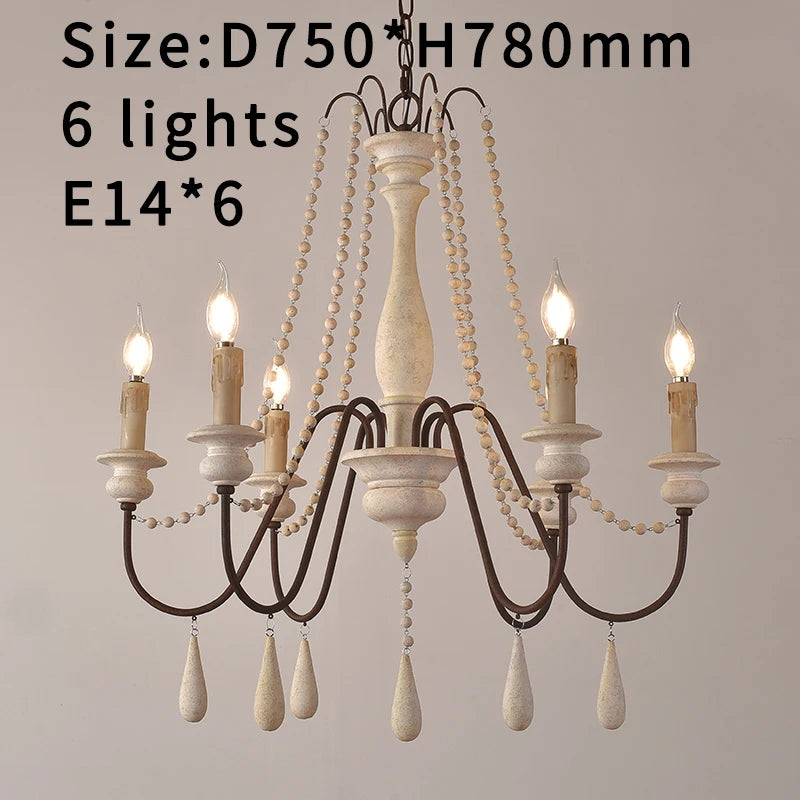 Vintage White Wooden Beads Chandelier – Elegant Foyer &amp; Lobby Pendant Light