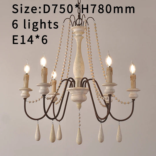 Vintage White Wooden Beads Chandelier – Elegant Foyer &amp; Lobby Pendant Light