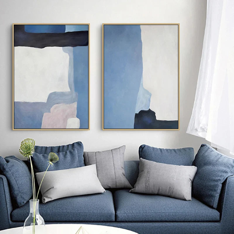 Abstract Shades of Blue Canvas Wall Art Unframed