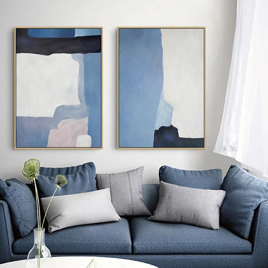 Abstract Shades of Blue Canvas Wall Art Unframed