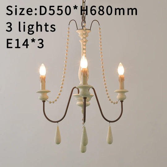 Vintage White Wooden Beads Chandelier – Elegant Foyer &amp; Lobby Pendant Light