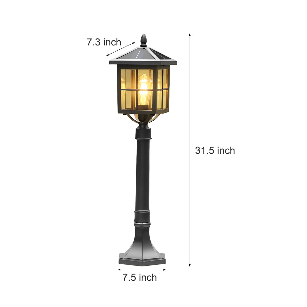 Retro Black Solar &amp; Hardwired Outdoor Pavilion-Inspired Lawn Lamp