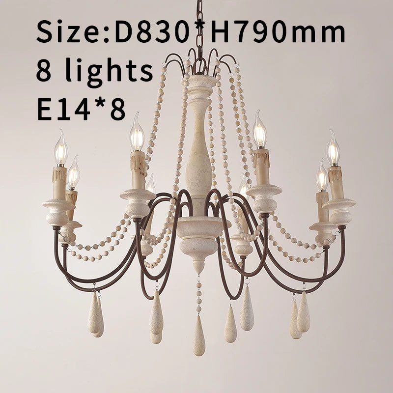 Vintage White Wooden Beads Chandelier – Elegant Foyer &amp; Lobby Pendant Light