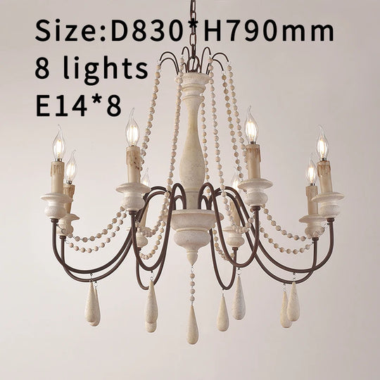 Vintage White Wooden Beads Chandelier – Elegant Foyer &amp; Lobby Pendant Light