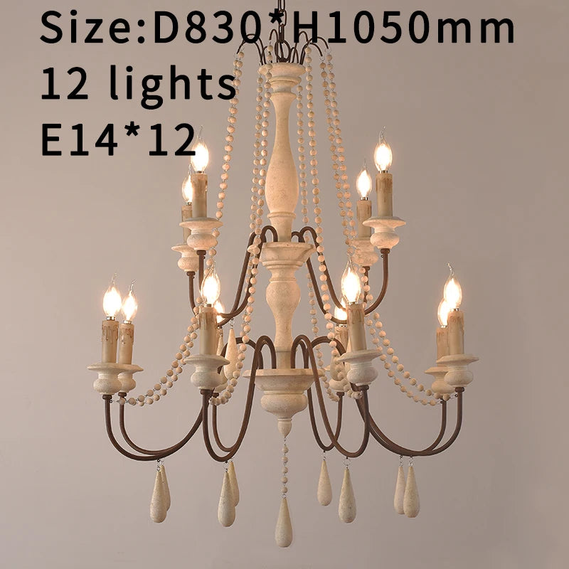 Vintage White Wooden Beads Chandelier – Elegant Foyer &amp; Lobby Pendant Light