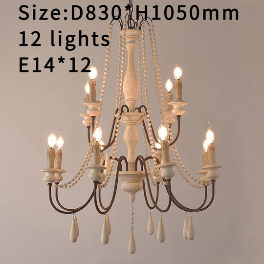 Vintage White Wooden Beads Chandelier – Elegant Foyer &amp; Lobby Pendant Light