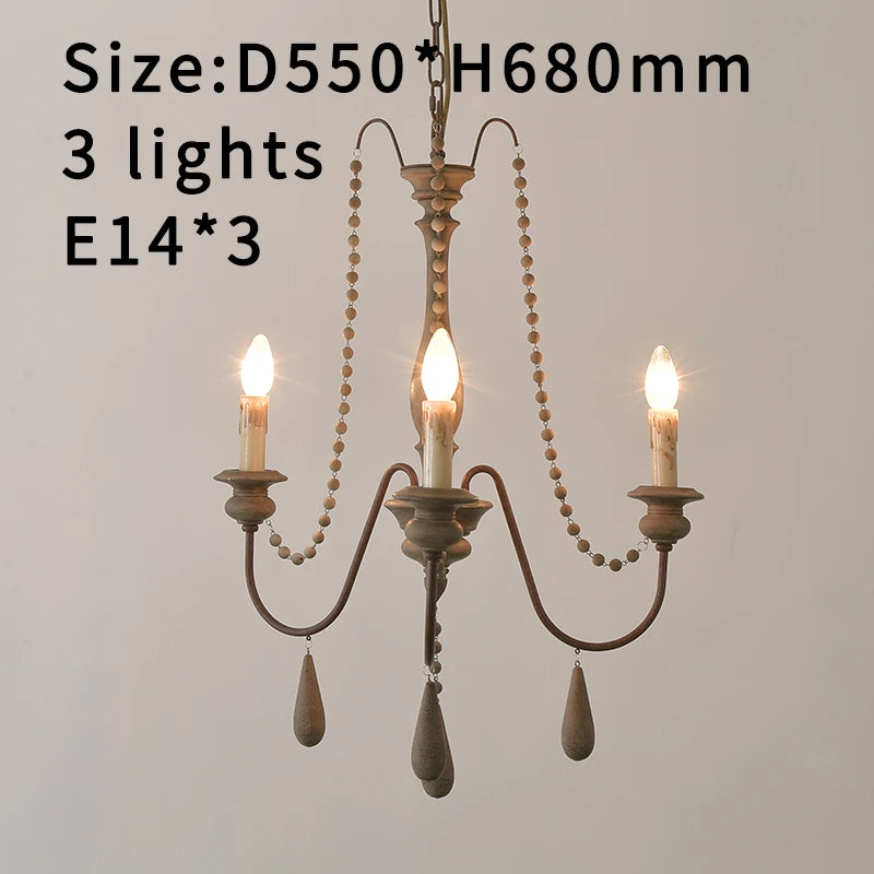 Vintage White Wooden Beads Chandelier – Elegant Foyer &amp; Lobby Pendant Light
