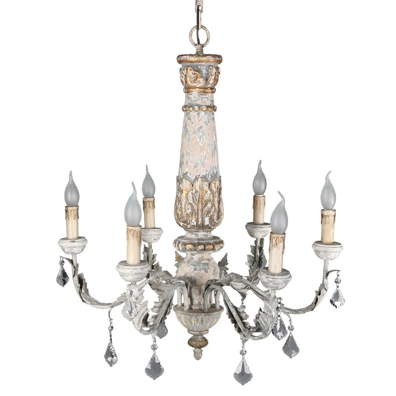 Vintage Wooden Chandelier with K9 Crystal Accents – Nordic Loft Suspension Light