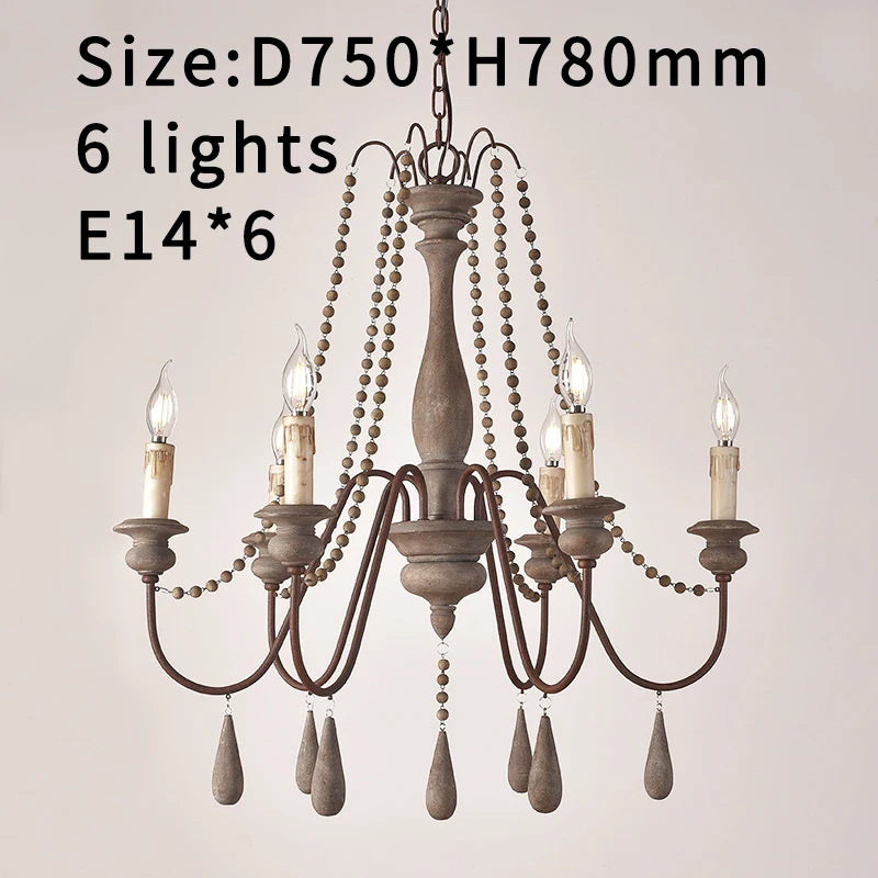 Vintage White Wooden Beads Chandelier – Elegant Foyer &amp; Lobby Pendant Light