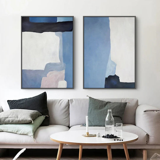 Abstract Shades of Blue Canvas Wall Art Unframed