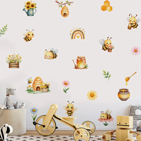 Honey Bee And Rainbow Wall Decals For Kids Room Decor