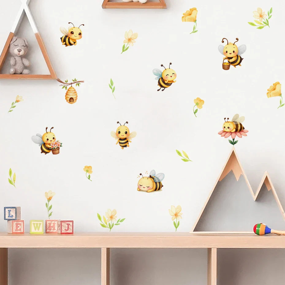 Honey Bee And Rainbow Wall Decals For Kids Room Decor