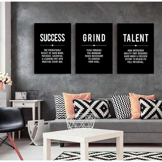 Hustle Grit Grind Success Motivational Canvas Wall Art