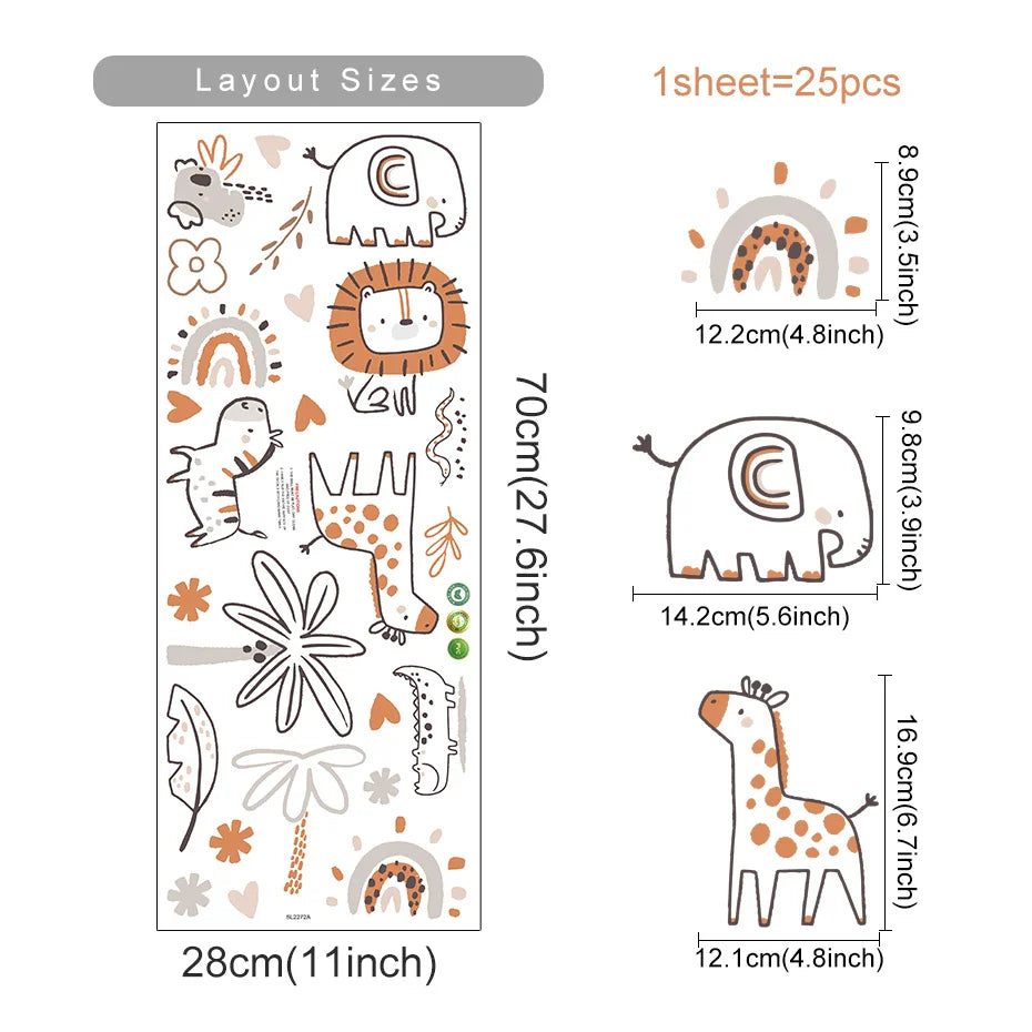 Jungle Animals And Plants Wall Stickers For Kids Room