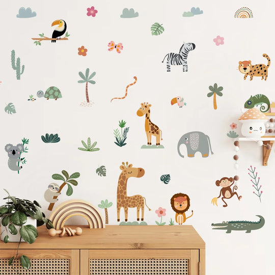 Jungle Safari Cartoon Animal Wall Decals For Kids Room Decor