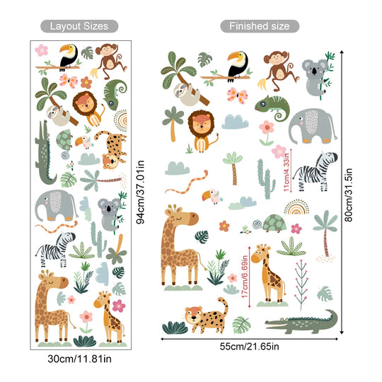 Jungle Safari Cartoon Animal Wall Decals For Kids Room Decor