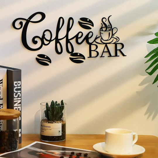 Kitchen Coffee Bar Black Metal Wall Art Decor