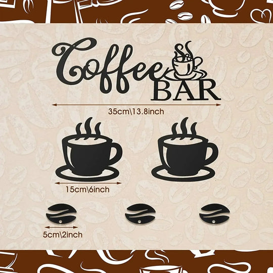 Kitchen Coffee Bar Black Metal Wall Art Decor