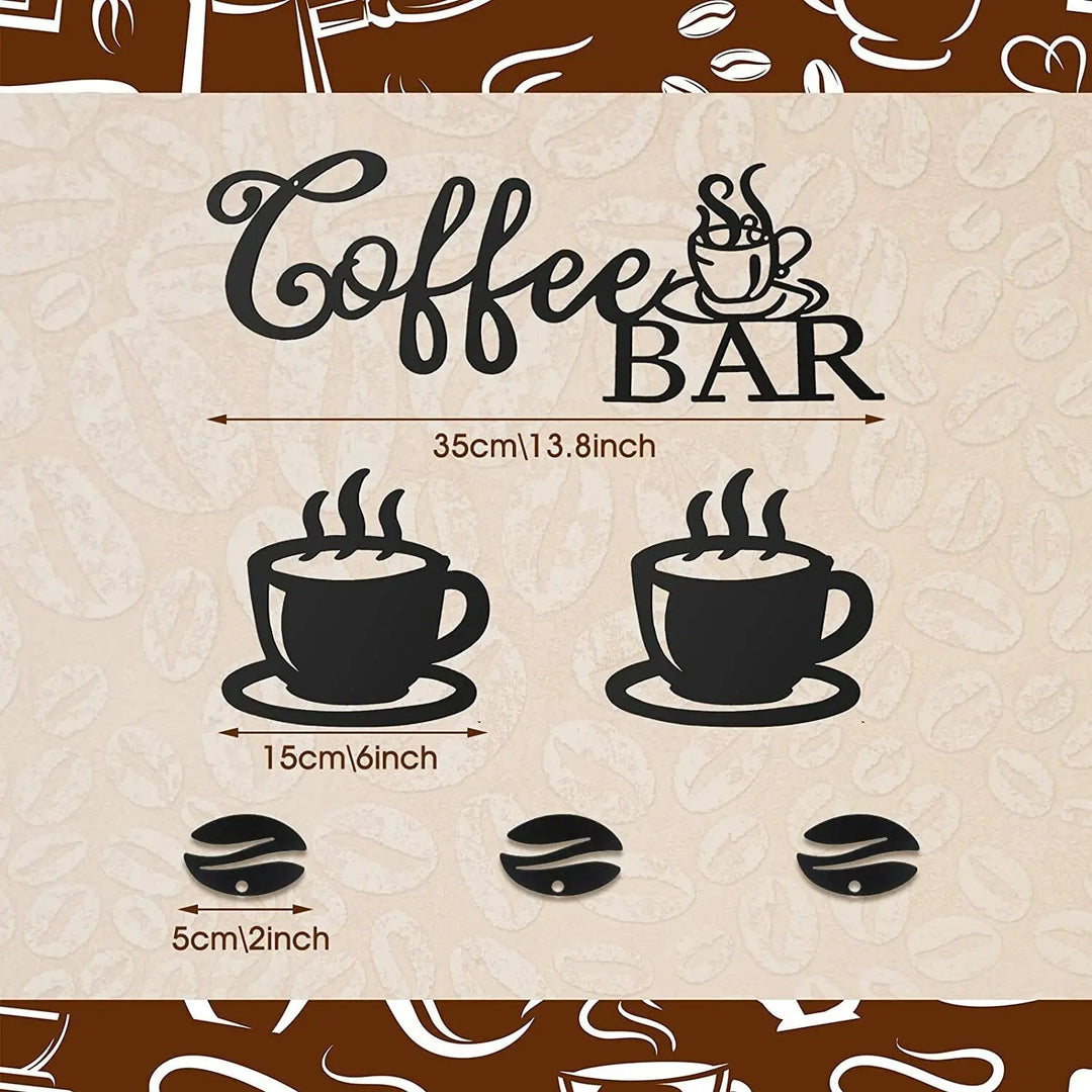 Kitchen Coffee Bar Black Metal Wall Art Decor