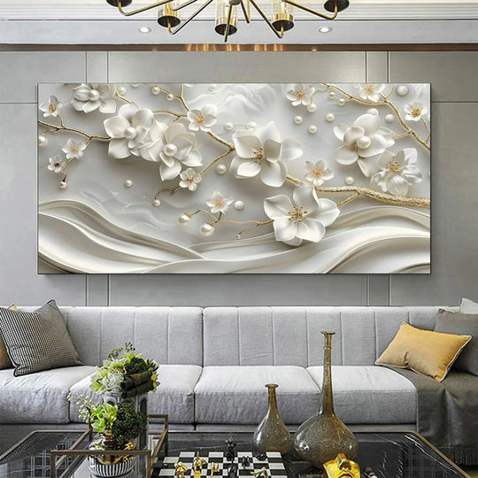 White Petal Abstract Floral Canvas Wall Art Print