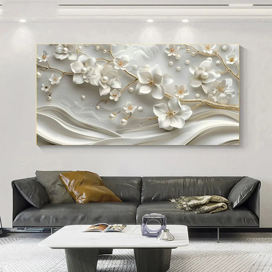 White Petal Abstract Floral Canvas Wall Art Print