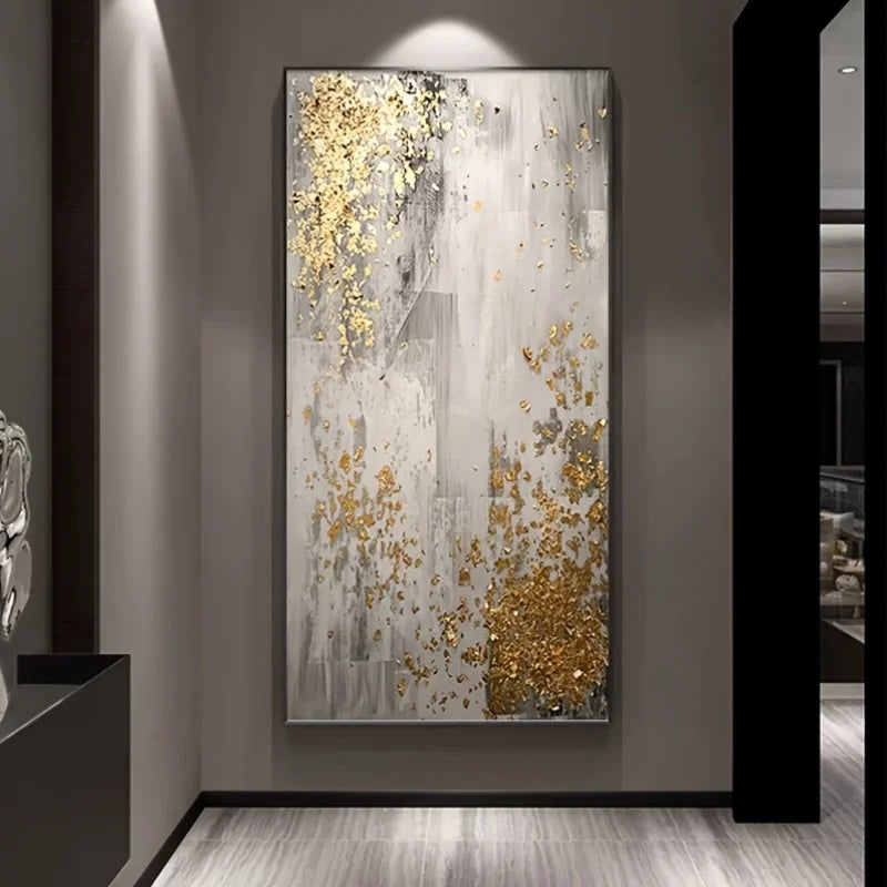 Golden Grey Abstract Large Format Canvas Wall Art
