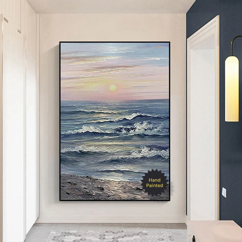Hand Painted Abstract Seascape Textured Canvas Art