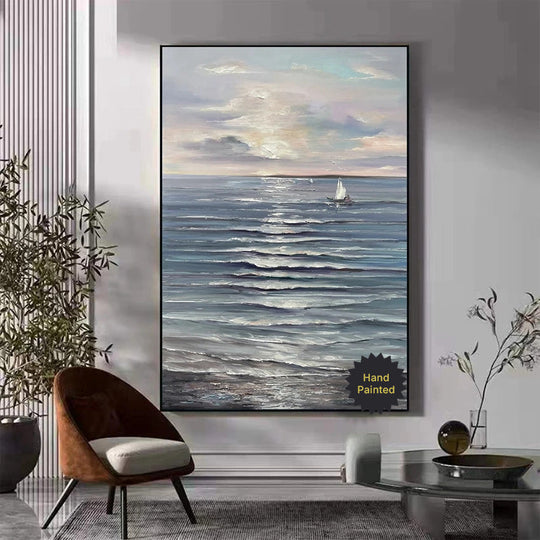 Hand Painted Abstract Seascape Textured Canvas Art