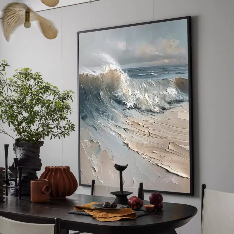 Hand Painted Abstract Seascape Textured Canvas Art