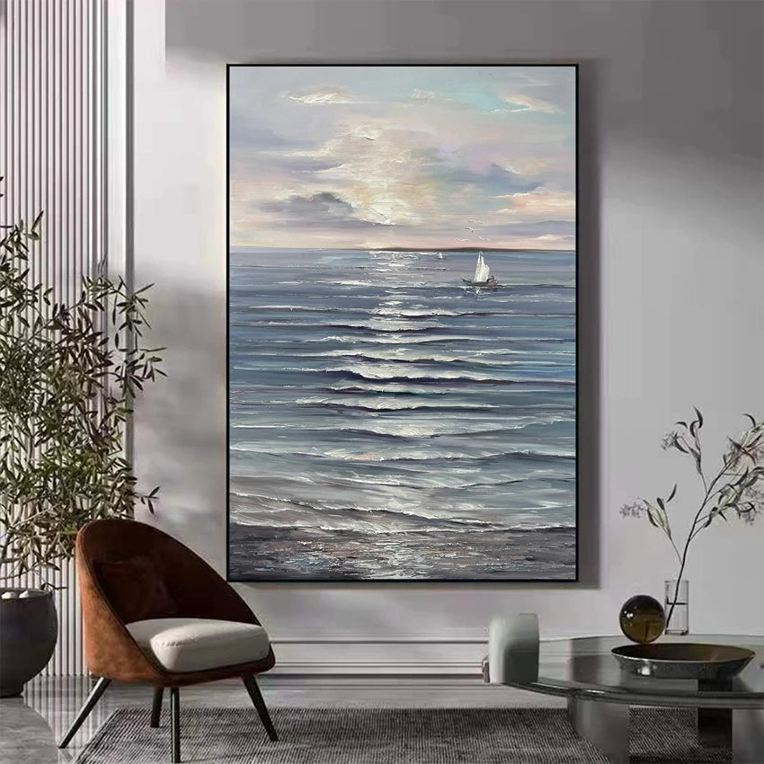 Hand Painted Abstract Seascape Textured Canvas Art