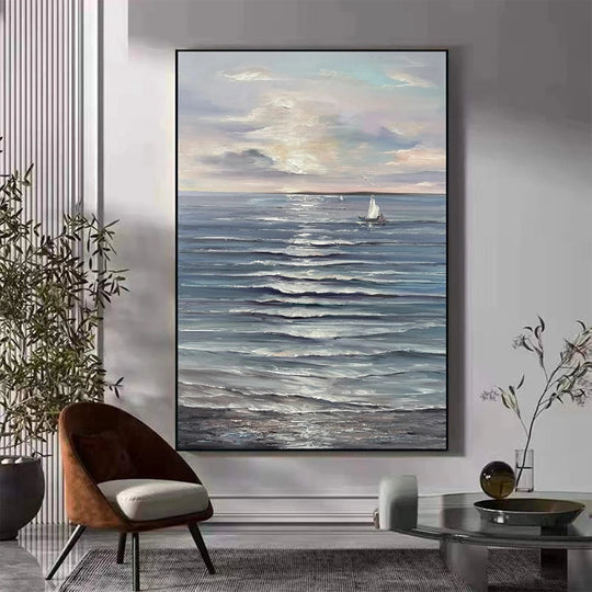 Hand Painted Abstract Seascape Textured Canvas Art