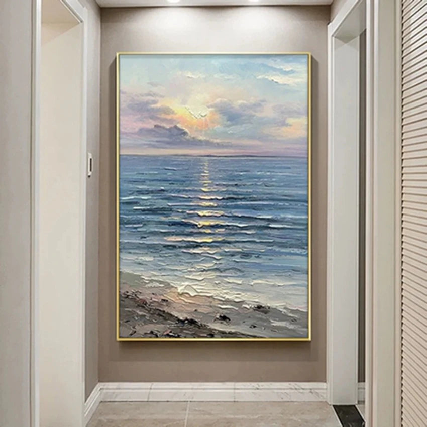 Hand Painted Abstract Seascape Textured Canvas Art
