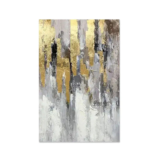 Large Hand Painted Golden Grey Textured Abstract Canvas Wall Art
