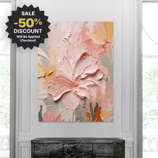 Large Format Hand Painted Pink Floral Canvas Wall Art